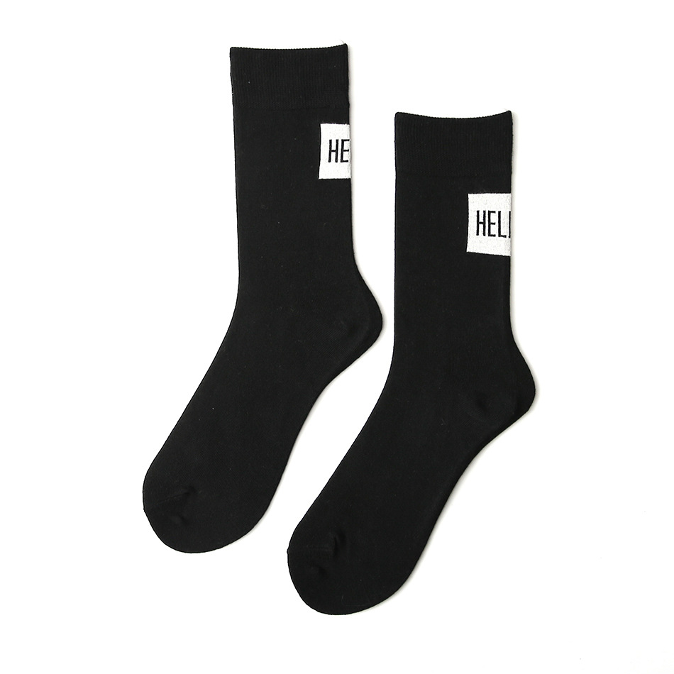 Hello Letter Black Color Cotton Socks In Tube Tide Simple Letters Skateboard Socks Men And Women Sock